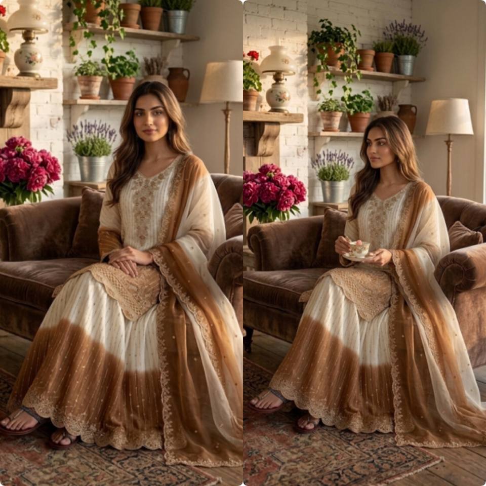 Chic Harmony White and Brown Fashion Ensemble