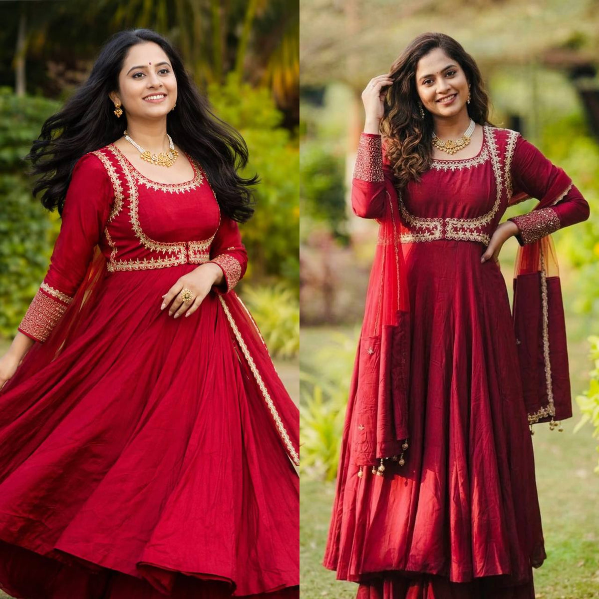 Radiant Elegance in a Red Ensemble