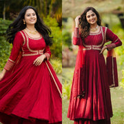 Radiant Elegance in a Red Ensemble