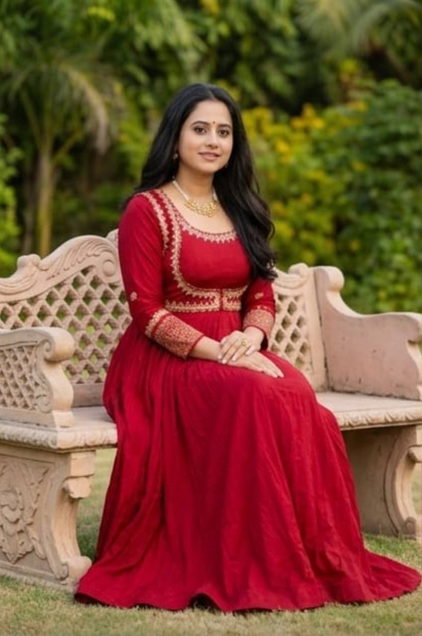 Radiant Elegance in a Red Ensemble