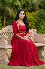 Radiant Elegance in a Red Ensemble