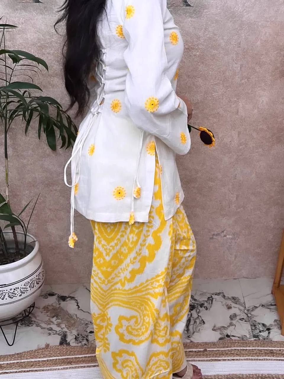 Sunshine Bloom Printed Kurta Set With Farshi Salwar Elegance