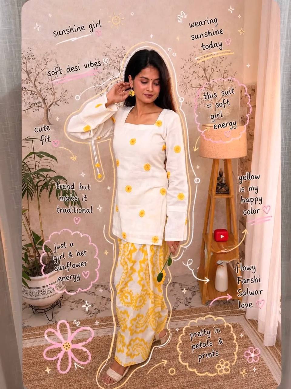 Sunshine Bloom Printed Kurta Set With Farshi Salwar Elegance