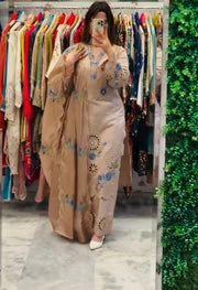 Elegant Beige Embroidered Suit with Net Dupatta