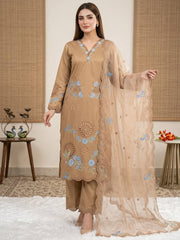 Elegant Beige Embroidered Suit with Net Dupatta
