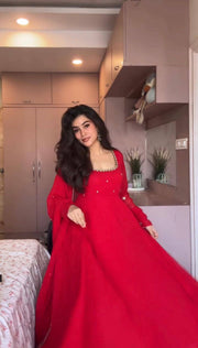 Elegant Red Embroidered Anarkali Suit Set