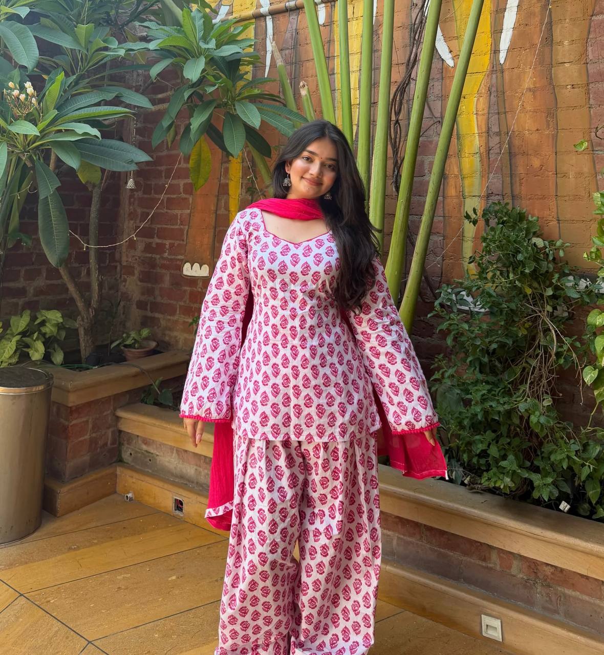 Pink Floral Printed Farshi Salwar Set