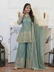 Elegant Green Suit with Luxurious Gold Embroidery