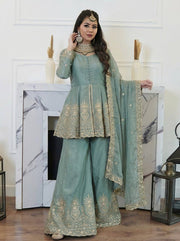Elegant Green Suit with Luxurious Gold Embroidery