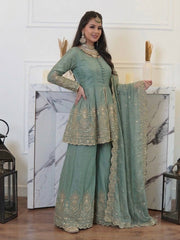 Elegant Green Suit with Luxurious Gold Embroidery