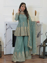Elegant Green Suit with Luxurious Gold Embroidery