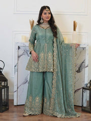 Elegant Green Suit with Luxurious Gold Embroidery