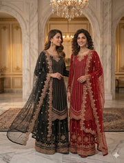 Graceful Georgette Outfit Adorned with Embroidery