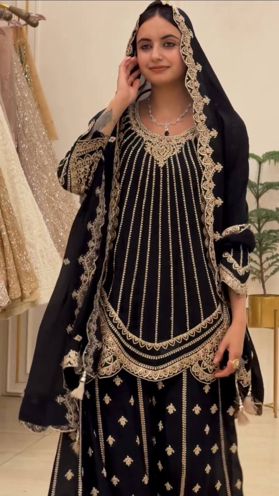 Graceful Georgette Outfit Adorned with Embroidery