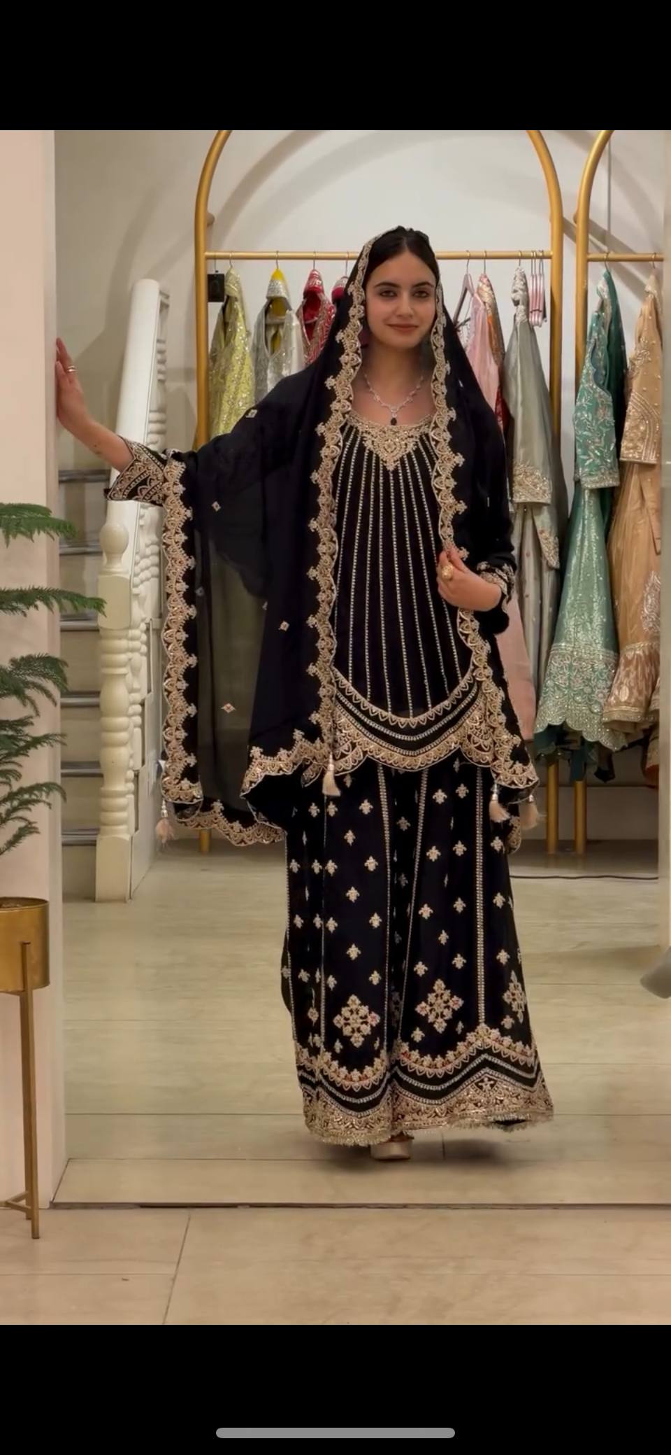 Graceful Georgette Outfit Adorned with Embroidery