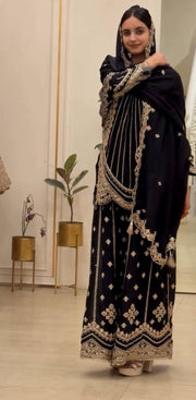 Graceful Georgette Outfit Adorned with Embroidery