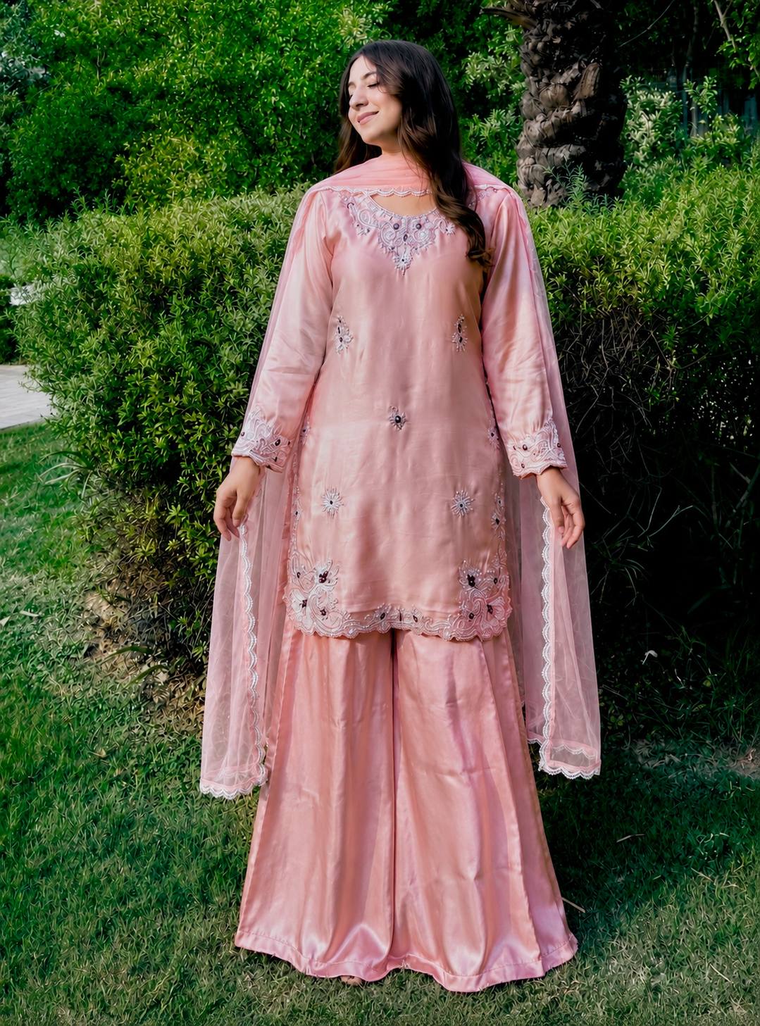 stylish Embroidered Ensemble with Graceful Dupa Accents