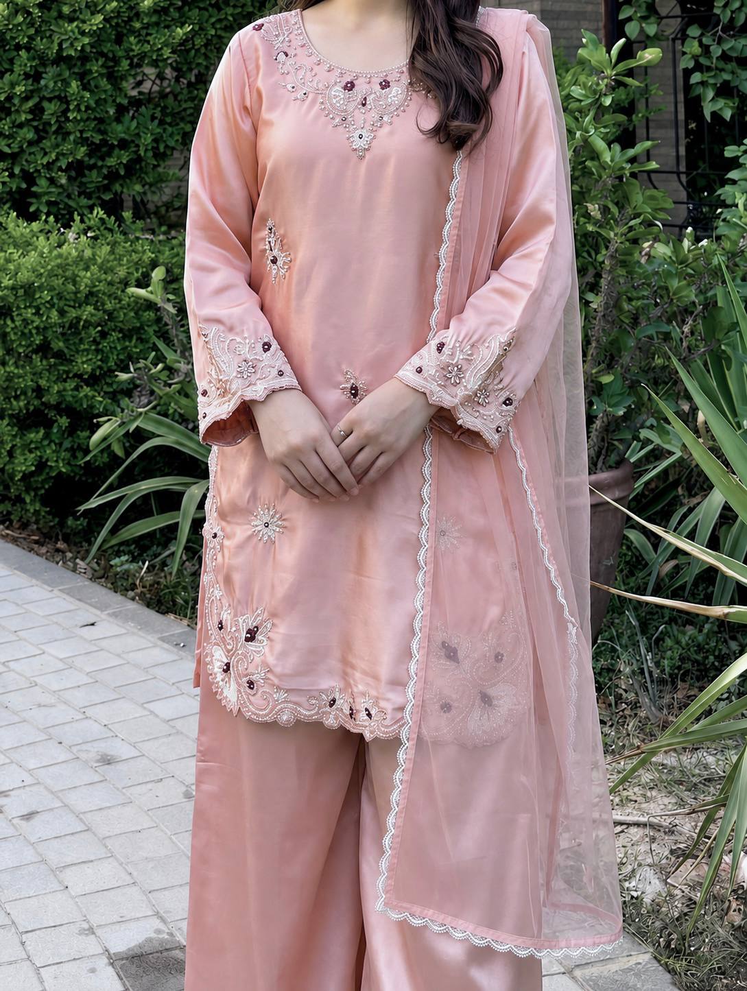 stylish Embroidered Ensemble with Graceful Dupa Accents