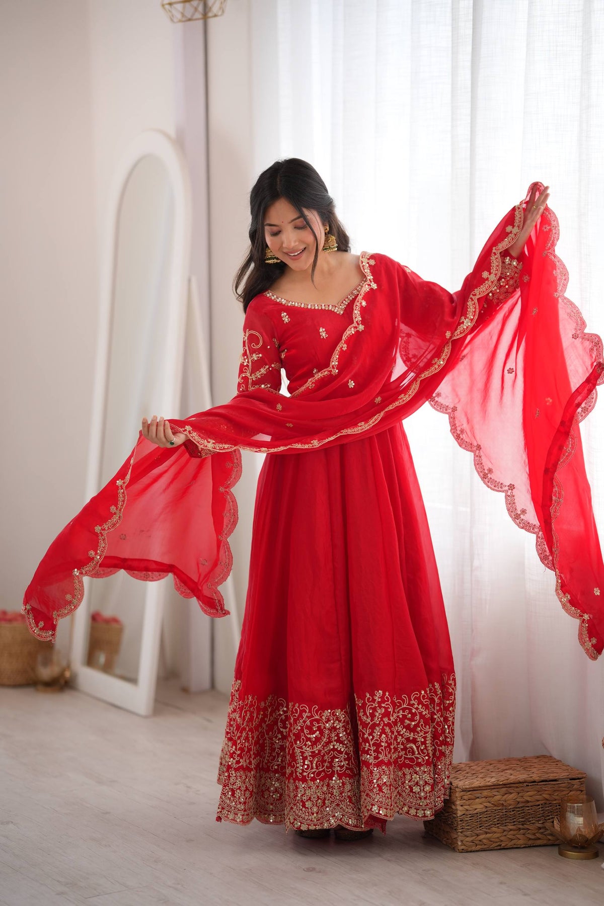 Captivating Moments in a Scarlet Dress
