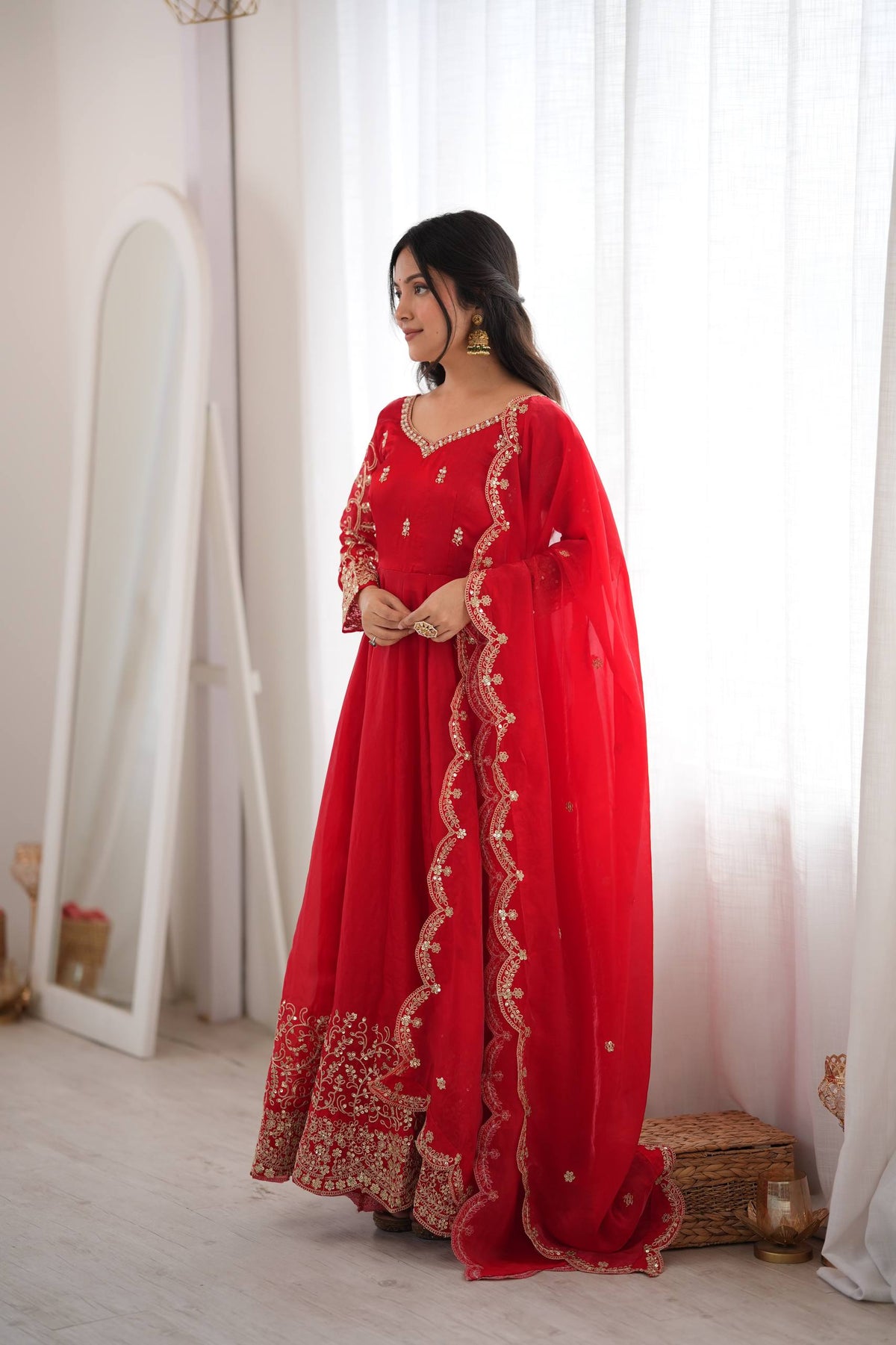Captivating Moments in a Scarlet Dress