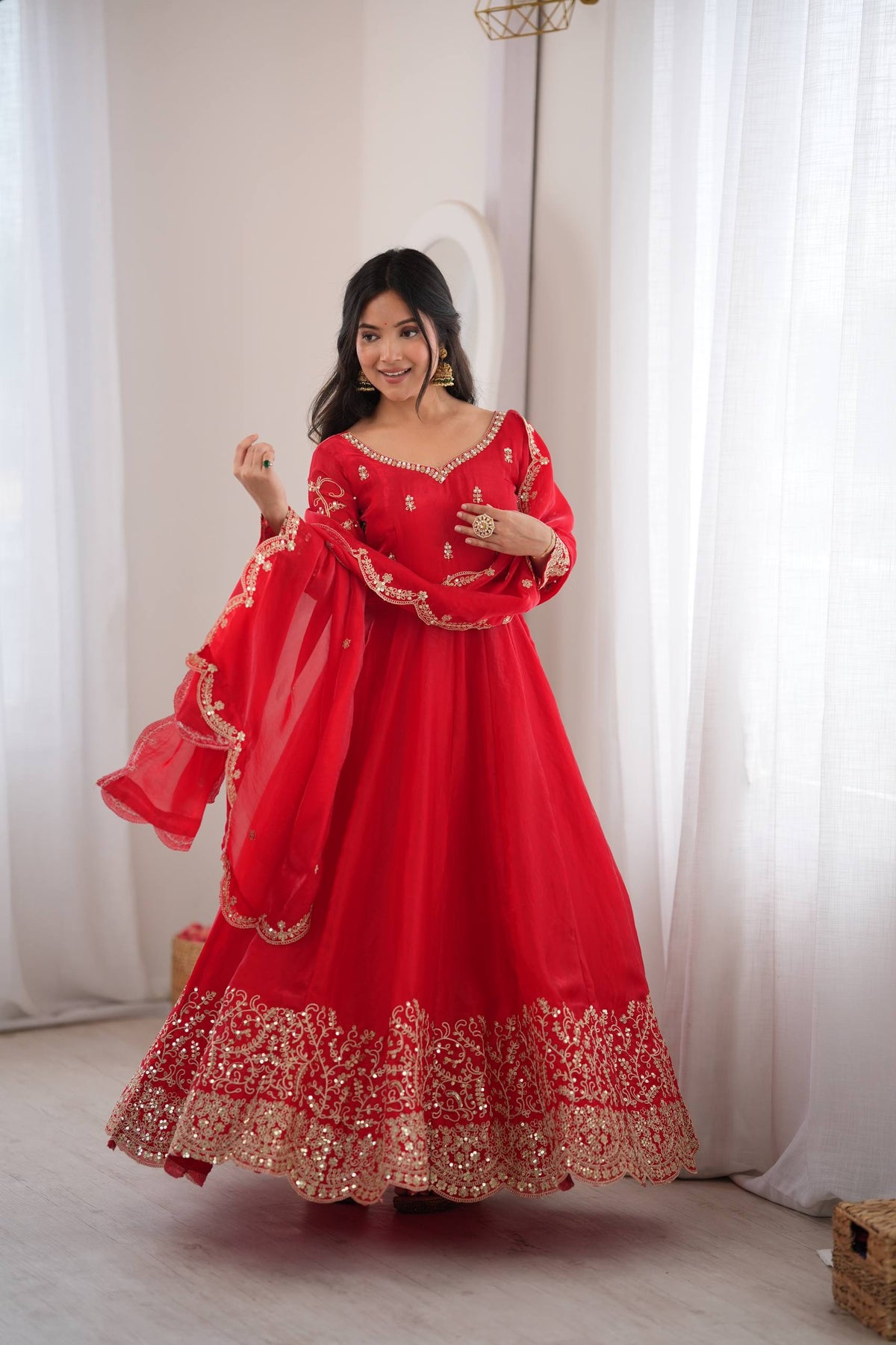 Captivating Moments in a Scarlet Dress