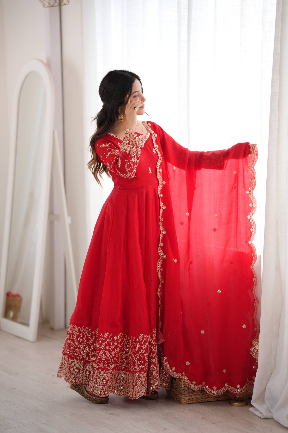 Captivating Moments in a Scarlet Dress