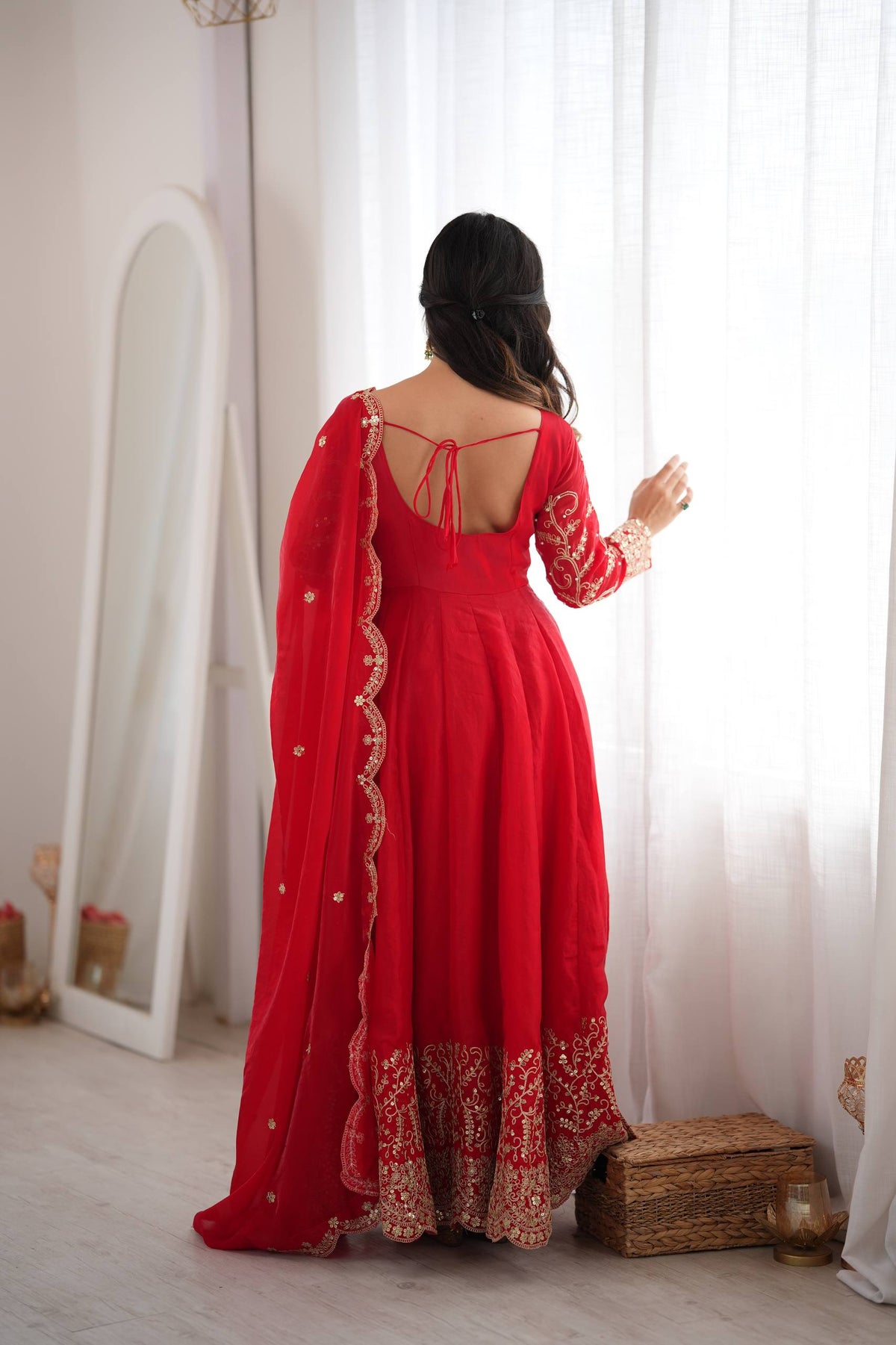Captivating Moments in a Scarlet Dress
