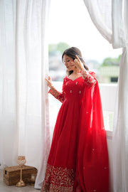 Captivating Moments in a Scarlet Dress