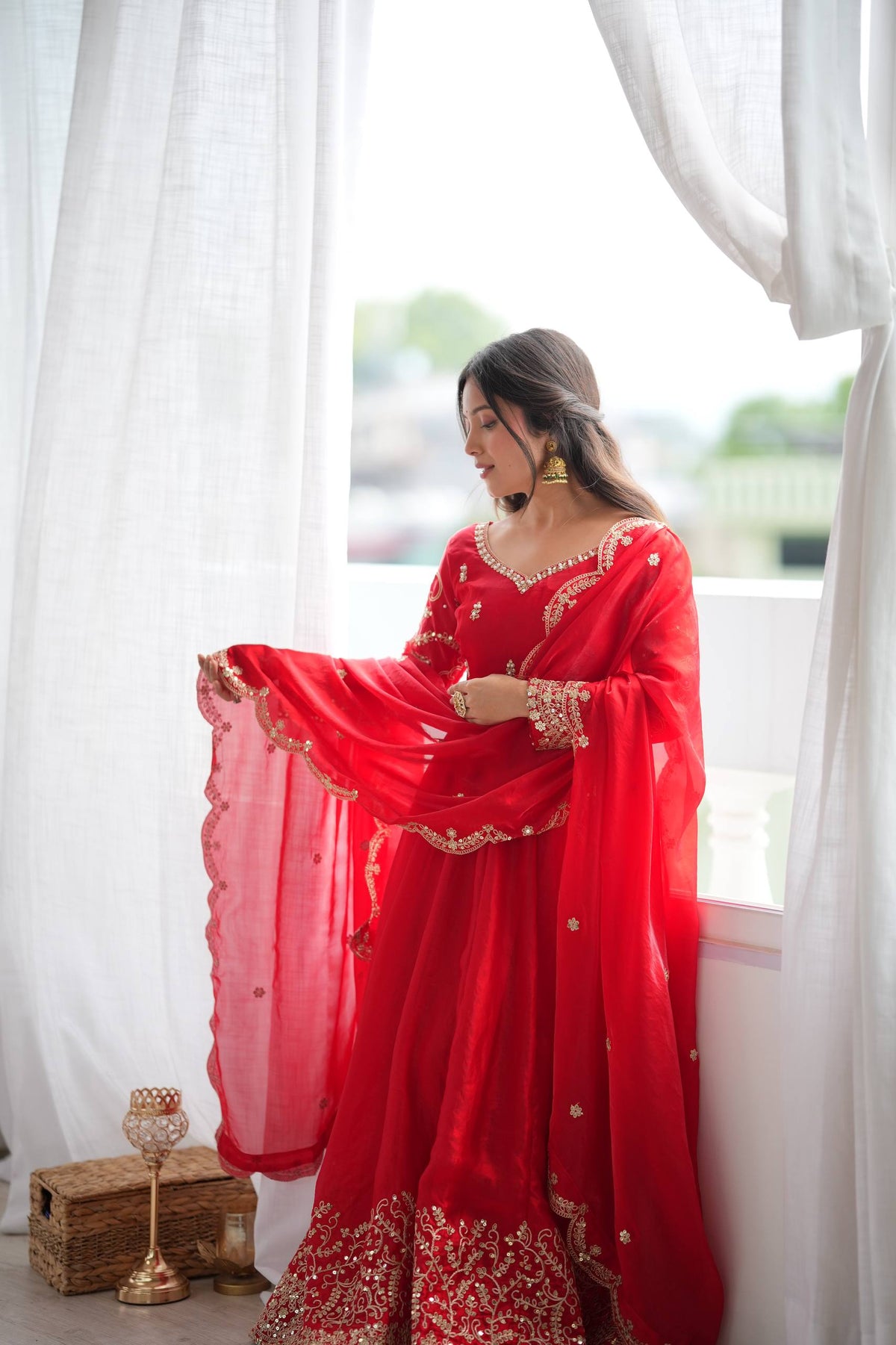 Captivating Moments in a Scarlet Dress