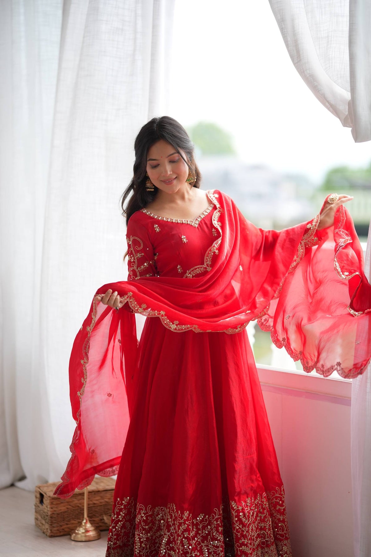 Captivating Moments in a Scarlet Dress