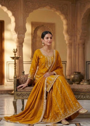 Luxurious Mustard Embroidered Silk Ensemble