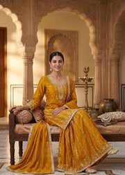 Luxurious Mustard Embroidered Silk Ensemble