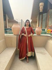 Rust Anarkali Suit with Gold Borders