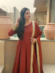 Rust Anarkali Suit with Gold Borders