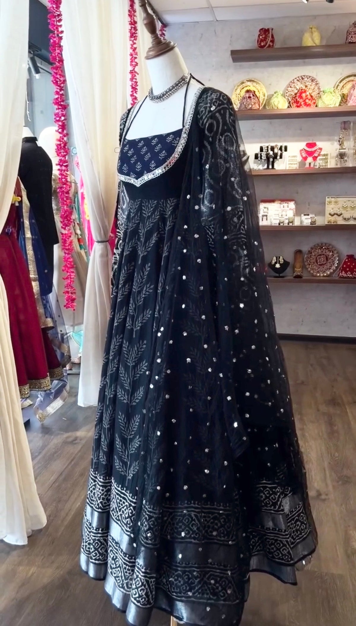 Royal Noir Traditional Printed Anarkali Set