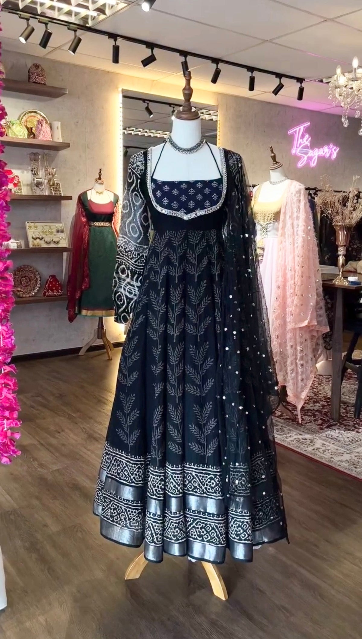 Royal Noir Traditional Printed Anarkali Set