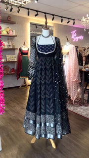 Royal Noir Traditional Printed Anarkali Set
