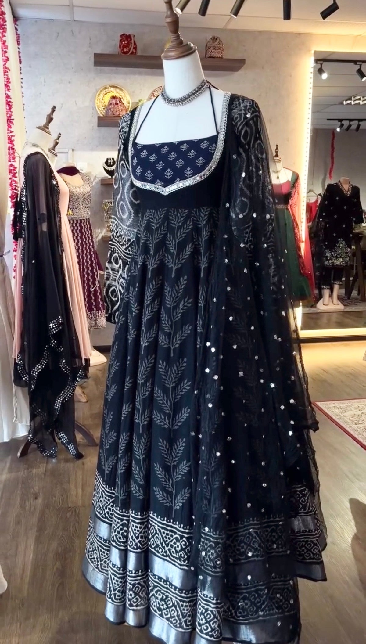 Royal Noir Traditional Printed Anarkali Set