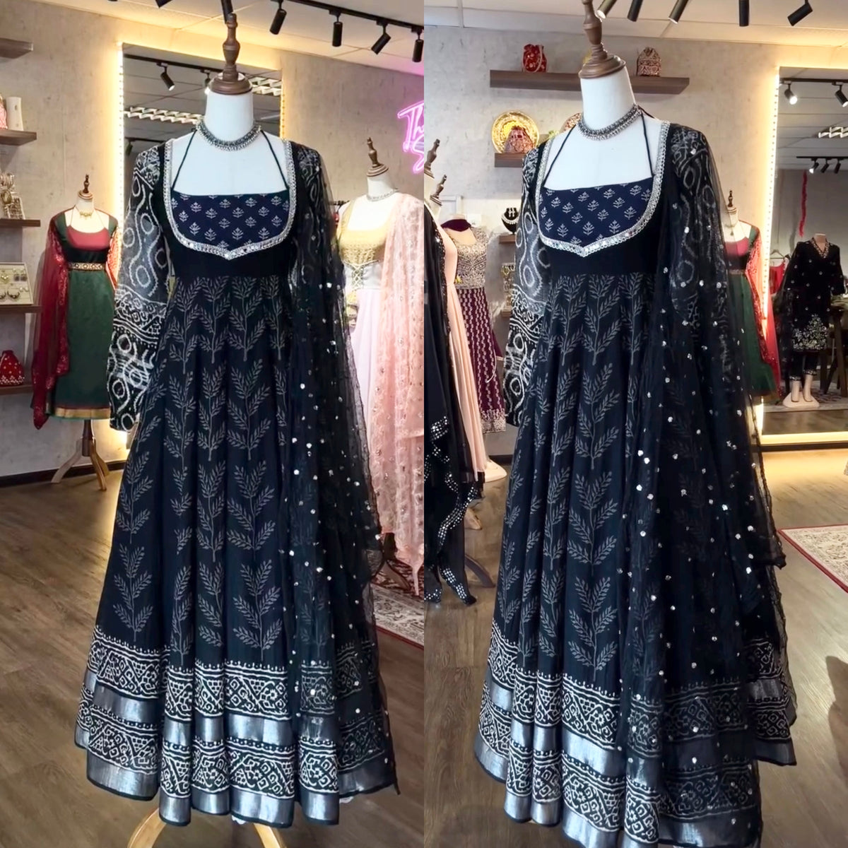 Royal Noir Traditional Printed Anarkali Set
