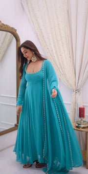 Imperial Teal Designer Anarkali With Regal Finish