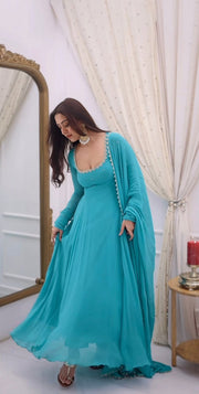 Imperial Teal Designer Anarkali With Regal Finish