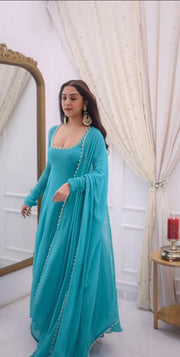 Imperial Teal Designer Anarkali With Regal Finish