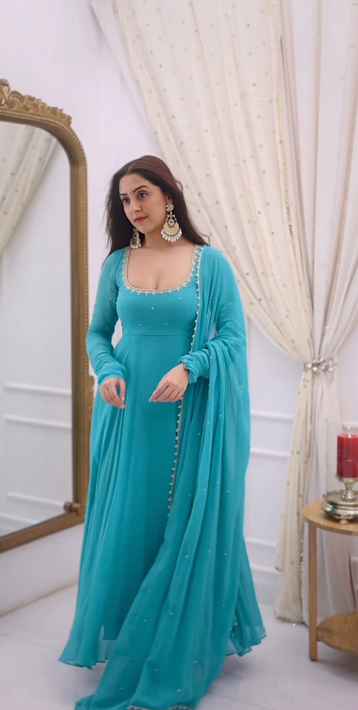 Imperial Teal Designer Anarkali With Regal Finish