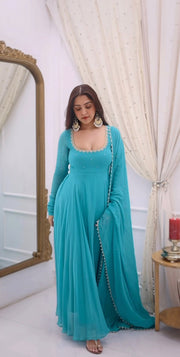 Imperial Teal Designer Anarkali With Regal Finish