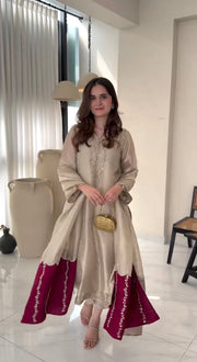 Champagne Silk Heritage Embroidered Royal Festive Couture Ensemble