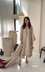 Champagne Silk Heritage Embroidered Royal Festive Couture Ensemble