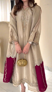 Champagne Silk Heritage Embroidered Royal Festive Couture Ensemble