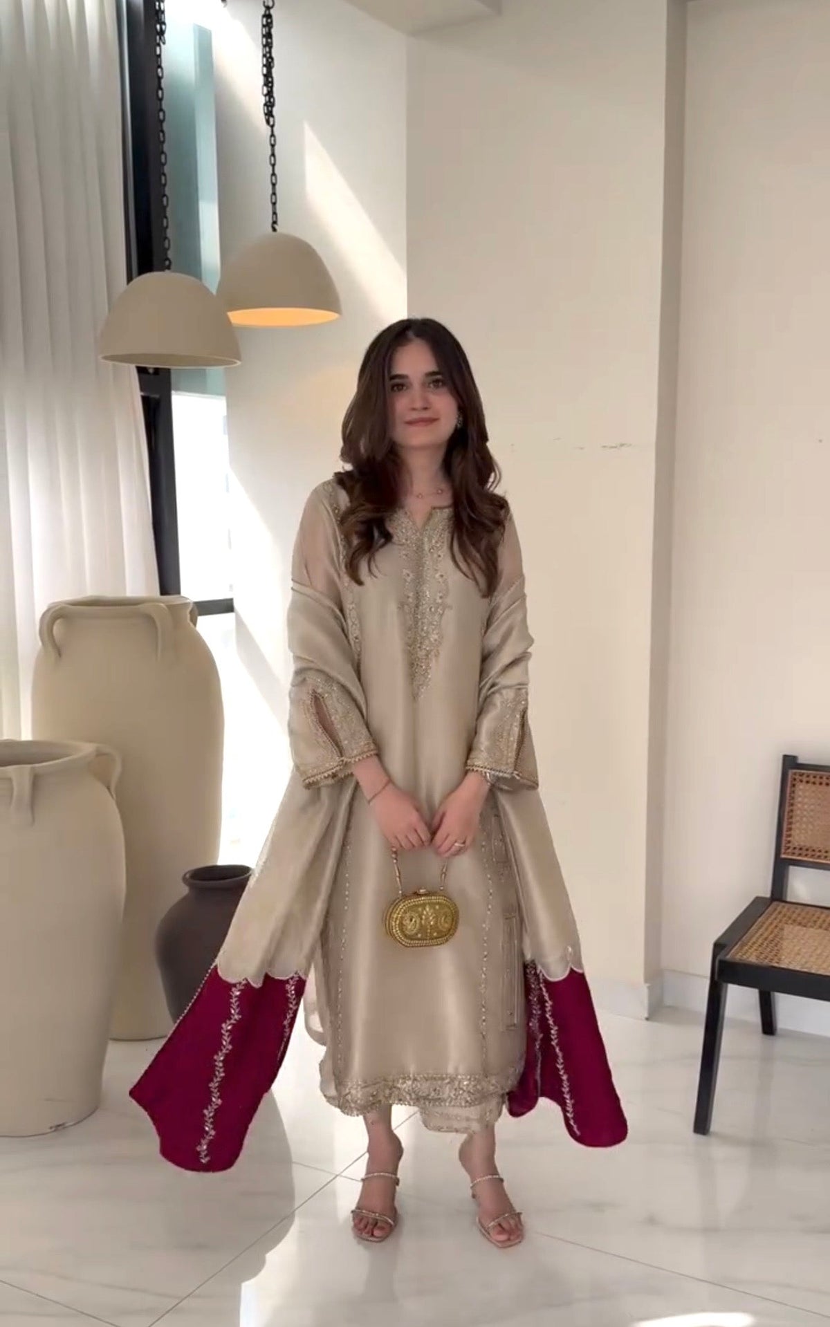 Champagne Silk Heritage Embroidered Royal Festive Couture Ensemble