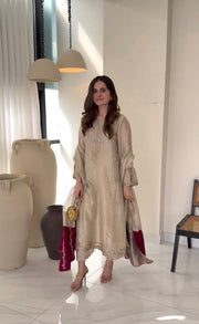 Champagne Silk Heritage Embroidered Royal Festive Couture Ensemble