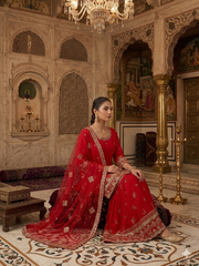 Elegant royal red embroidered sharara suit